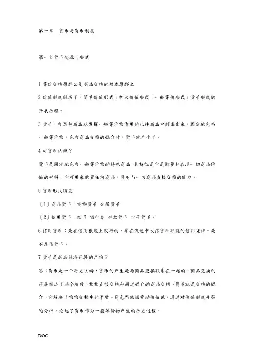 自考金融理论与实务重点内容-赢在路上