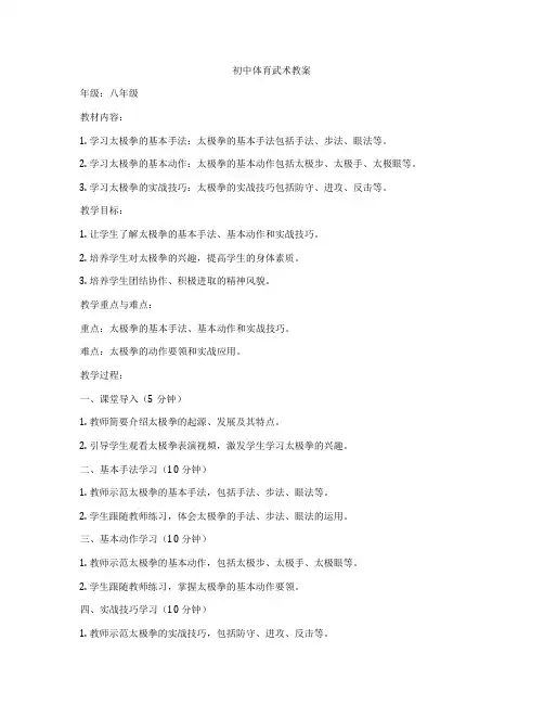 初中体育武术教案