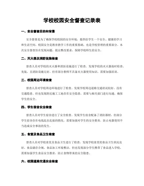 学校校园安全督查记录表