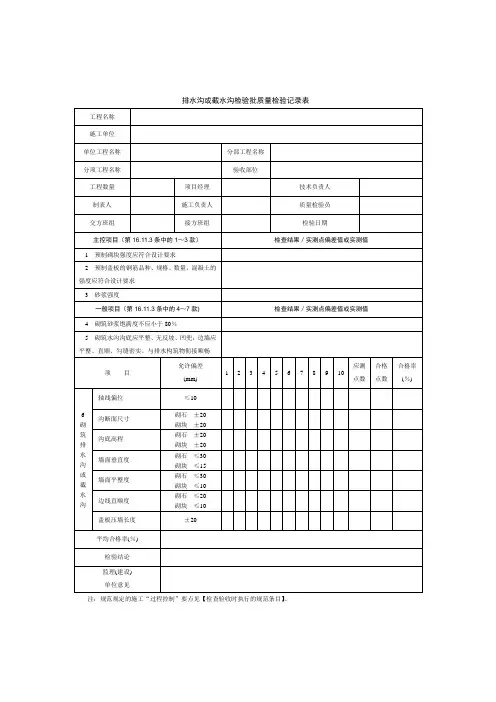 排水沟或截水沟检验批质量检验记录表