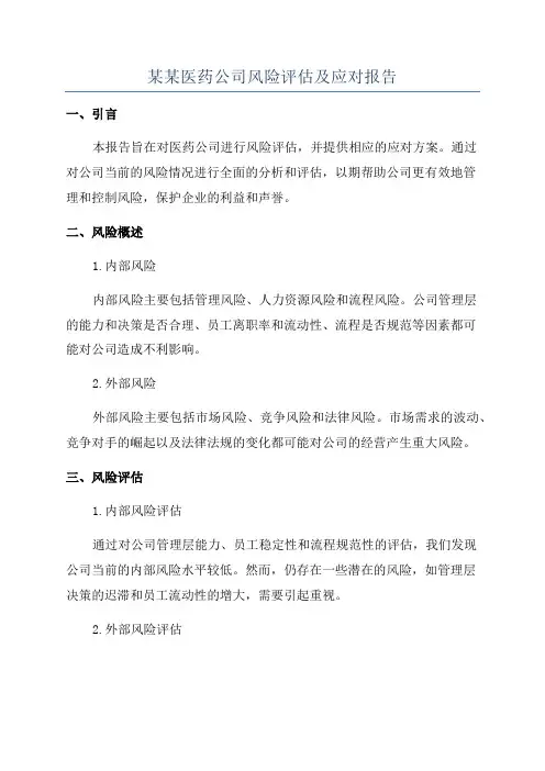 某某医药公司风险评估及应对报告