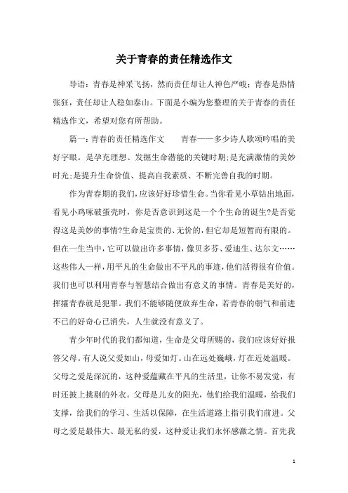 关于青春的责任精选作文