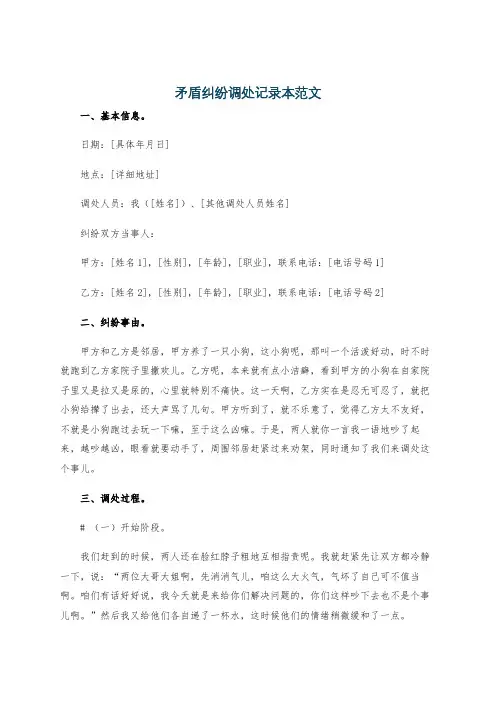 矛盾纠纷调处记录本范文