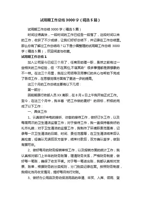 试用期工作总结3000字（精选5篇）