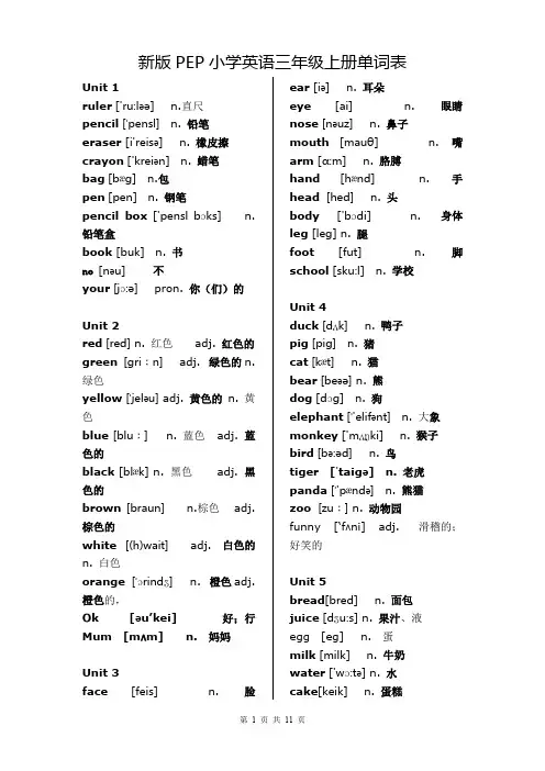 (完整版)新版PEP小学英语(3-5年级)单词表