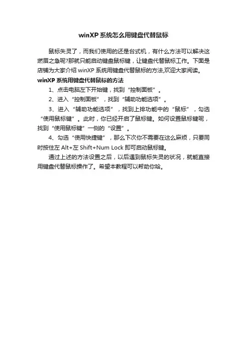 winXP系统怎么用键盘代替鼠标