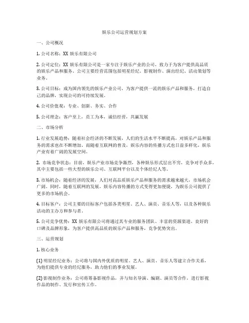 娱乐公司运营规划方案