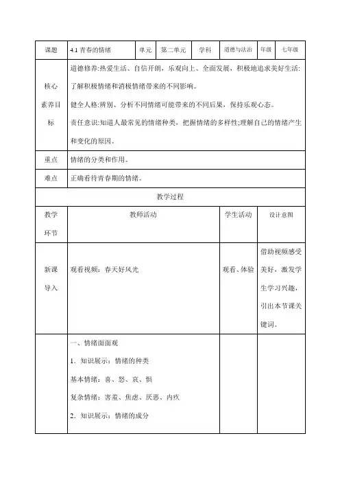《青春的情绪》教学设计