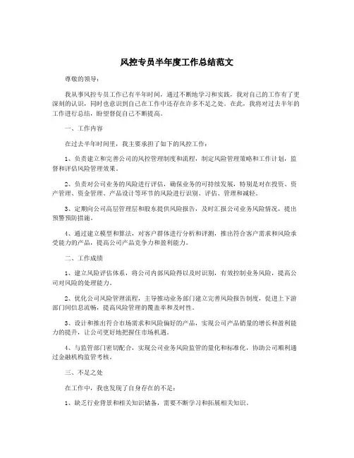 风控专员半年度工作总结范文