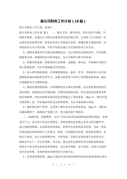 新公司财务工作计划(18篇)