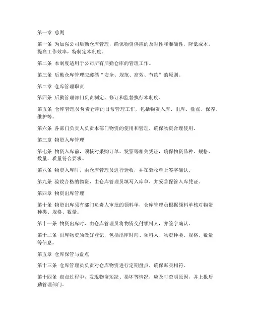公司后勤仓库保障管理制度