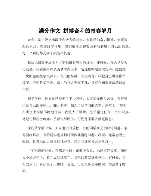 满分作文  拼搏奋斗的青春岁月