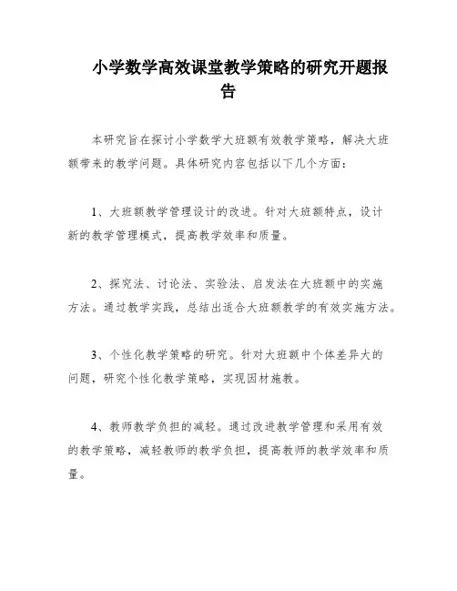小学数学高效课堂教学策略的研究开题报告