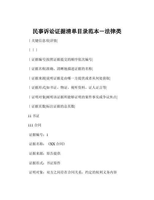 民事诉讼证据清单目录范本-法律类