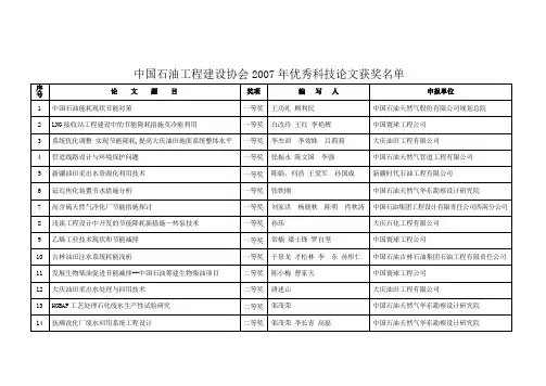 中国石油工程建设协会2007优秀科技论文获奖名单