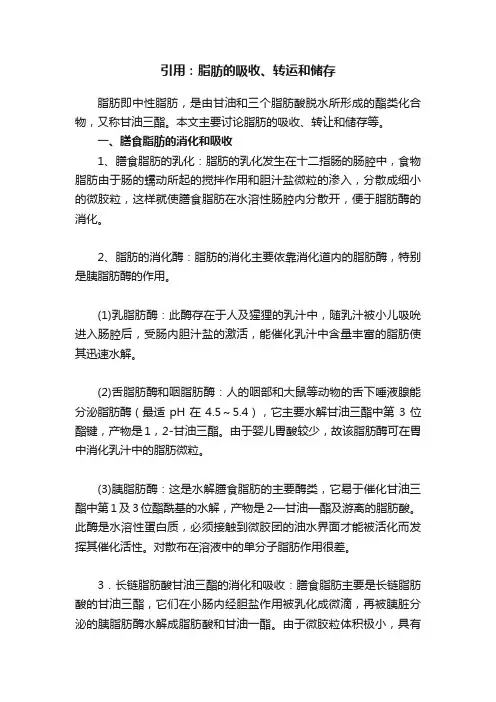 引用：脂肪的吸收、转运和储存