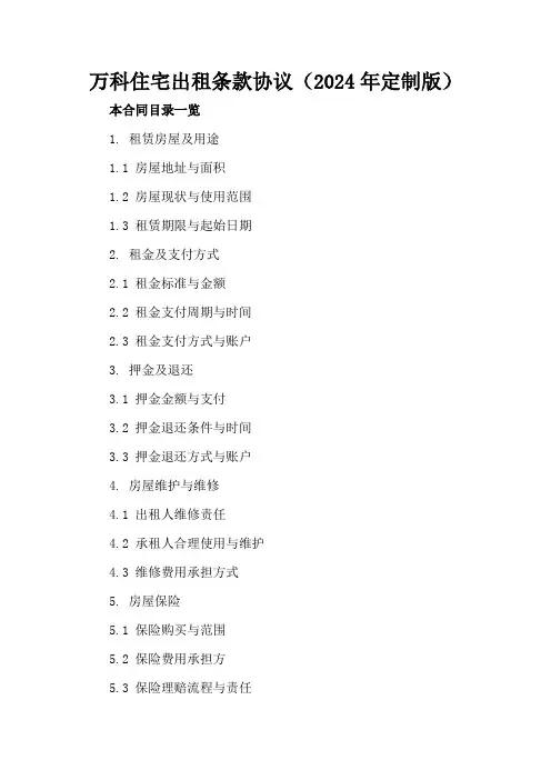 万科住宅出租条款协议(2024年定制版)