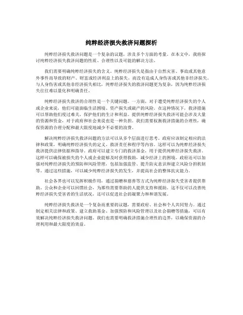 纯粹经济损失救济问题探析