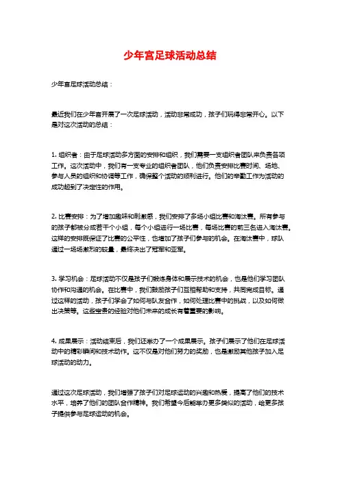 少年宫足球活动总结