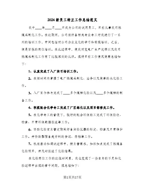 2024新员工转正工作总结范文（5篇）