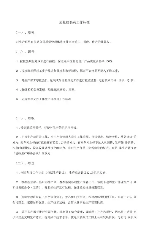 质量检验员工作标准