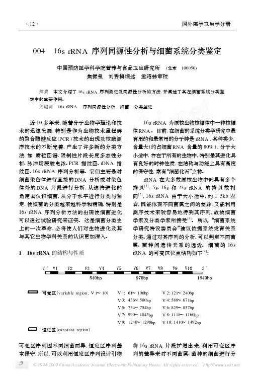 16srRNA序列同源性分析与细菌系统分类鉴定（论文资料）
