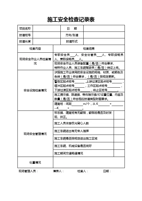 施工安全检查记录表