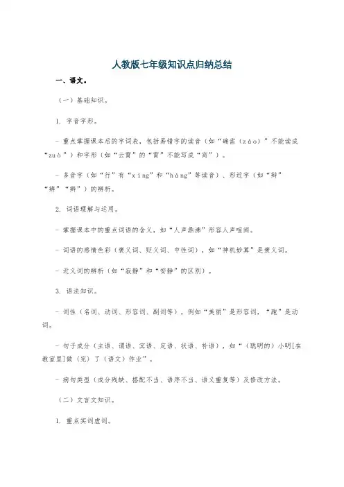 人教版七年级知识点归纳总结