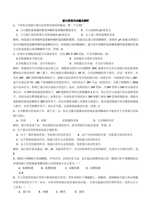 蛋白质及核酸相关试题及解析