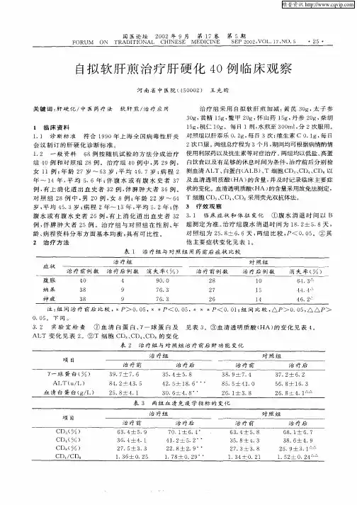 自拟软肝煎治疗肝硬化40例临床观察