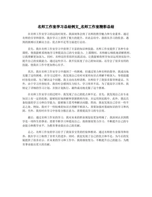 名师工作室学习总结例文_名师工作室精彩总结