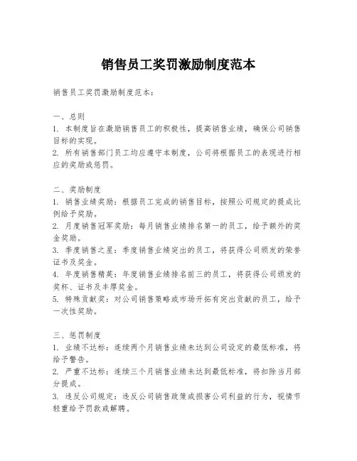 销售员工奖罚激励制度范本