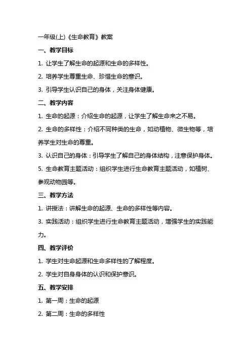 一年级(上)《生命教育》教案