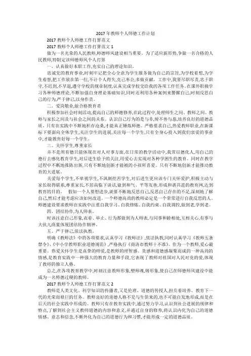 2017年教师个人师德工作计划