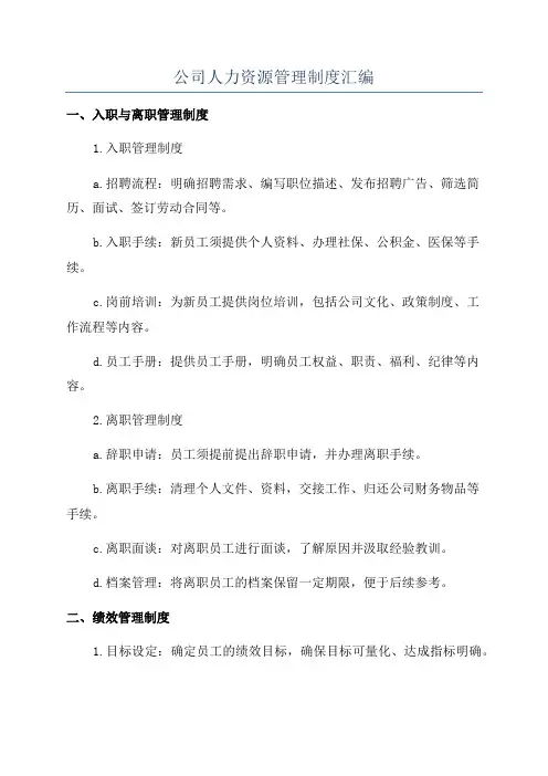公司人力资源管理制度汇编
