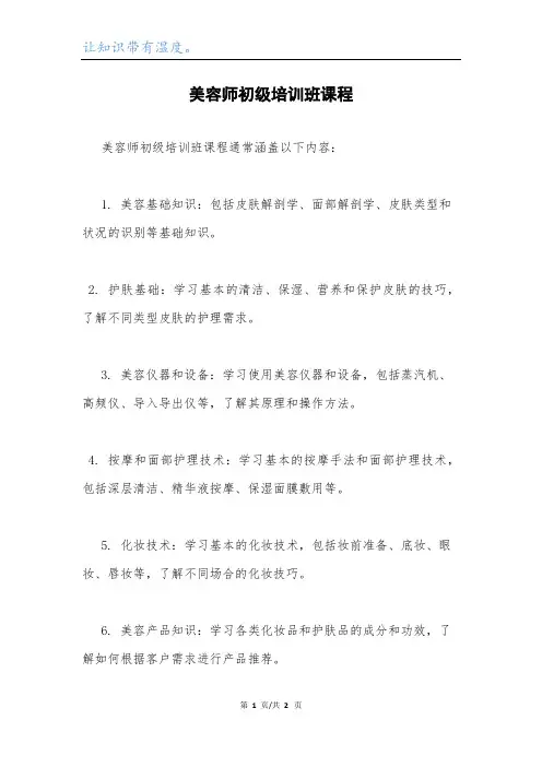 美容师初级培训班课程.docx