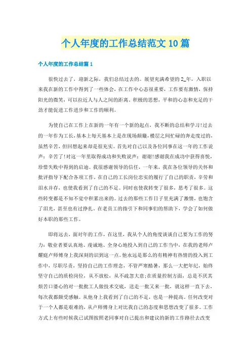 个人年度的工作总结范文10篇