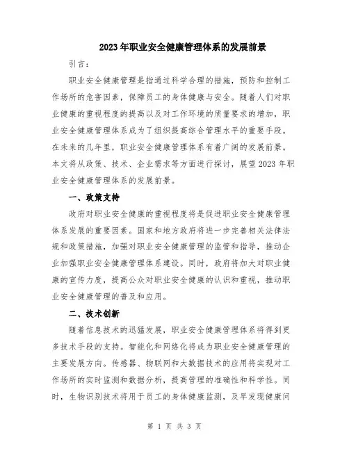 2023年职业安全健康管理体系的发展前景