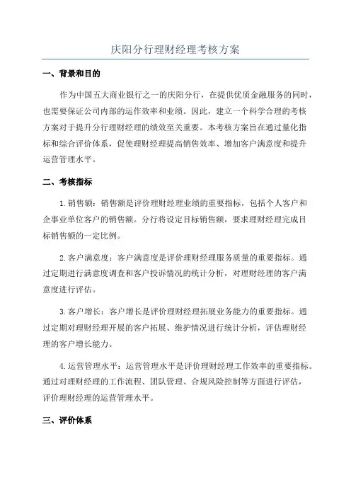 庆阳分行理财经理考核方案