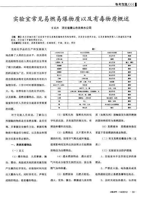 实验室常见易燃易爆物质以及有毒物质概述