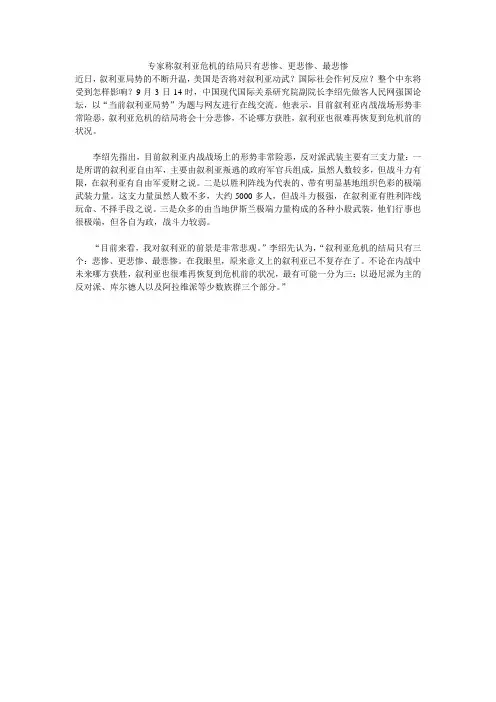 专家称叙利亚危机的结局只有悲惨、更悲惨、最悲惨