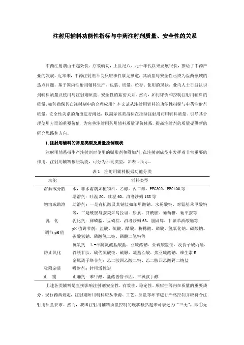 注射用药用辅料功能性指标与注射剂质量的关系(杨明