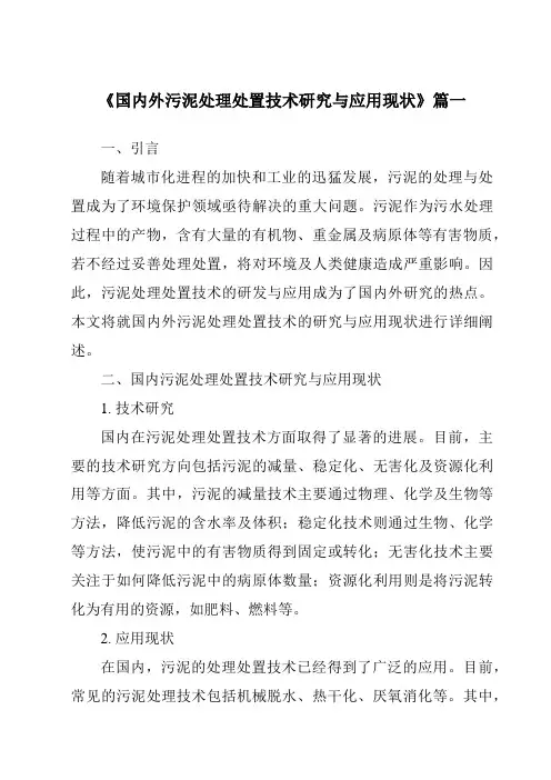 《2024年国内外污泥处理处置技术研究与应用现状》范文