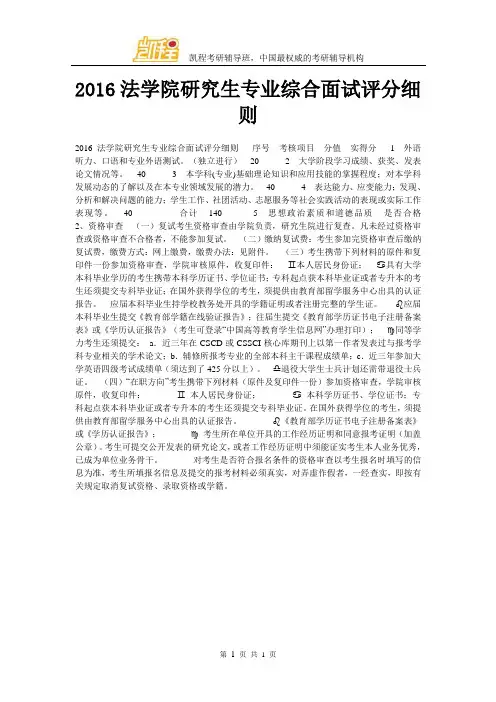 2016法学院研究生专业综合面试评分细则