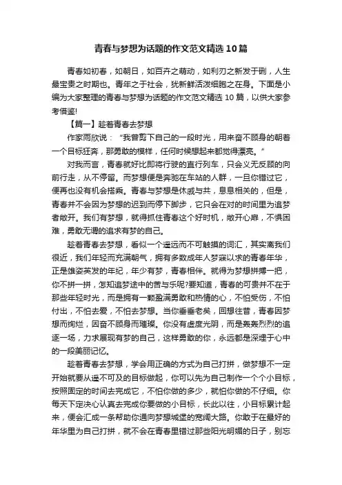 青春与梦想为话题的作文范文精选10篇