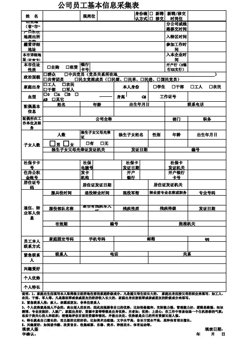 公司员工基本信息采集表