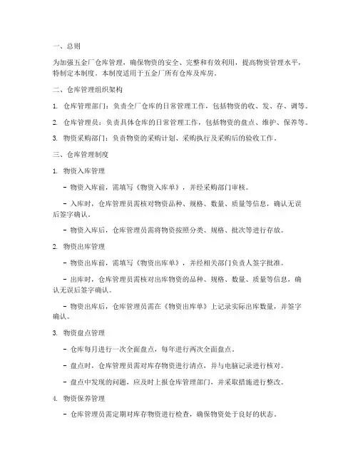五金厂仓库管理制度流程