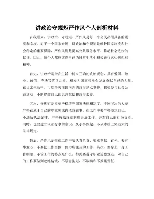讲政治守规矩严作风个人剖析材料