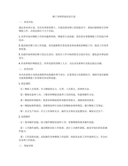 铆工导师带徒培训计划