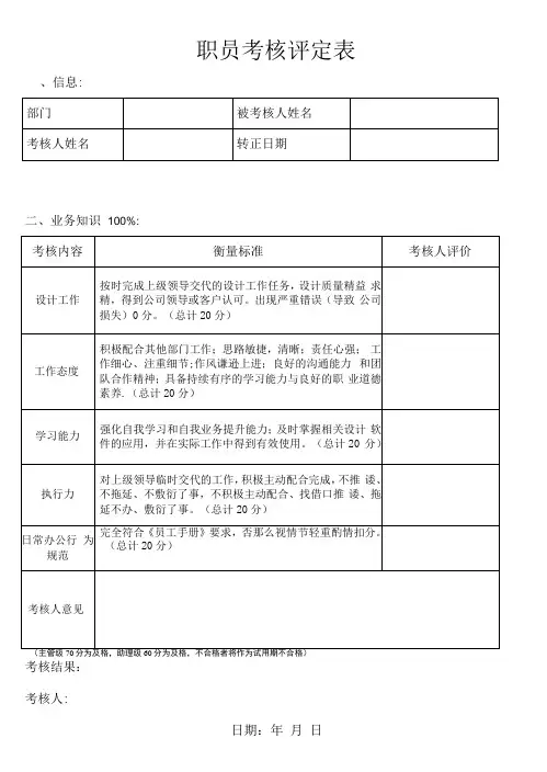 试用期转正考核表(设计部)